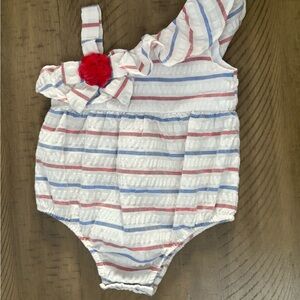 Striped Red Blue White girls Bonnie kids 12 months patriot themed one shoulder